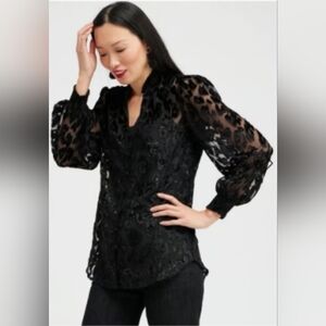 Chico's Elegant Black Sheer Blouse Cheetah Print
